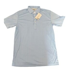Collars & Co Mens Light Blue Gingham Collar Polo Shirt Large Performance NEW